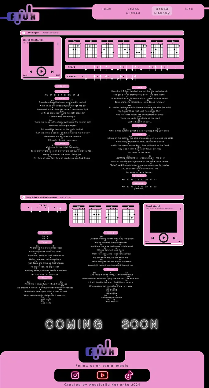 Layout of the songs page